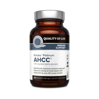 Quality of Life Premium Kinoko Platinum AHCC Herbal Supplement, 750mg per Capsule, for Immune Support, Liver Function, Maintains Natural Killer Cell Activity, Pack of 1, 60 Veggie Capsules